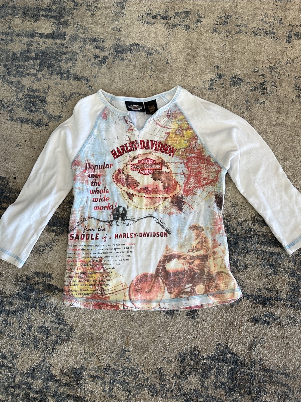 Harley-Davidson White Multicolor Graphic Raglan Blouse
